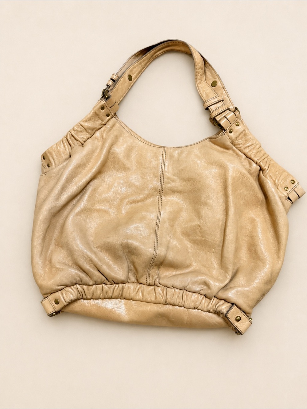 Kooba Beige Leather Shoulder Hobo Bag
